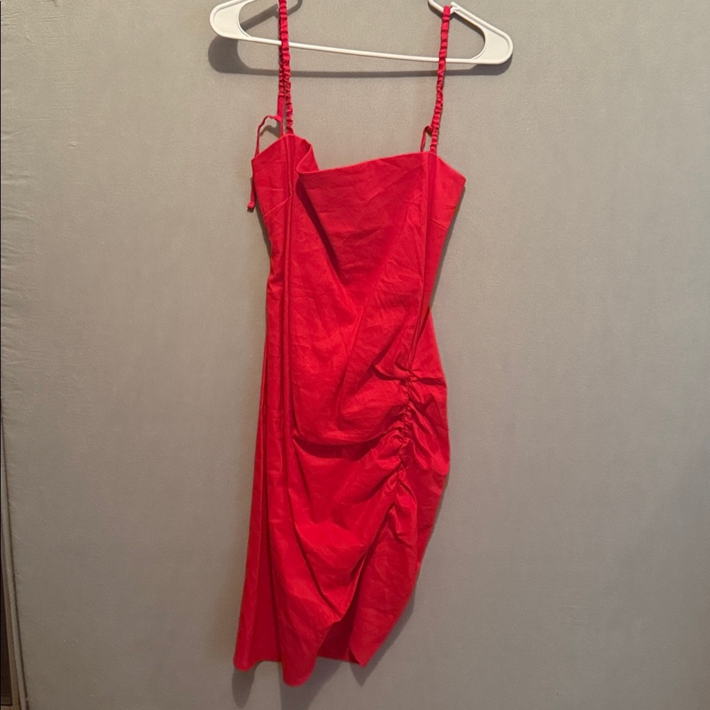 NWOT J. CREW Collection Women's 10 Holiday Red Side Ruched Linen Blend Dress - Picture 3 of 5